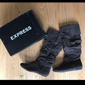 Express Brown Suede Boots w Strap Detail (Size 10)